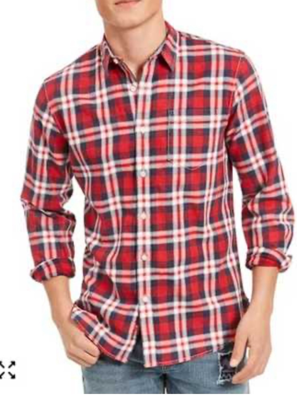 Men's Red Plaid Button-Up Shirt Sz S Classic Western Workwear Casual